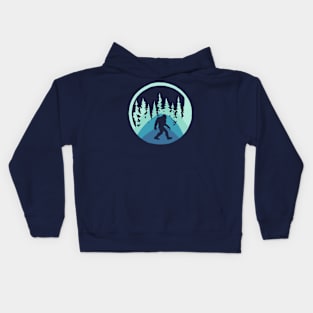 Bigfoot in Teal Forest Kids Hoodie